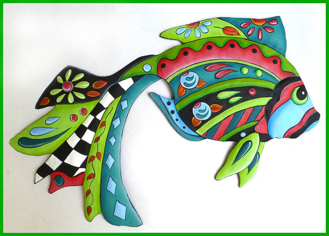 Hand Painted Metal Tropical Fish Wall Hanging, Beach Decor, Tropical Wall Decor, Outdoor Metal Art -